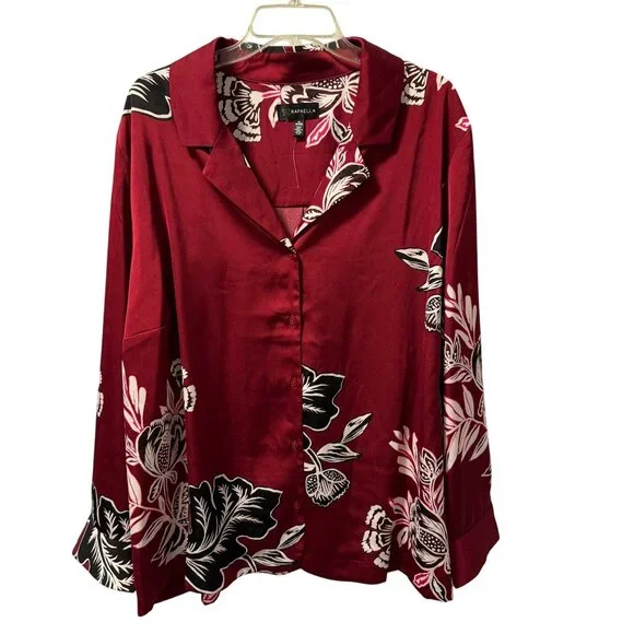 Rafaella Womens Floral Button-Up Blouse Sz 3X Polyester Jacket blouse. NWT - Picture 2 of 12